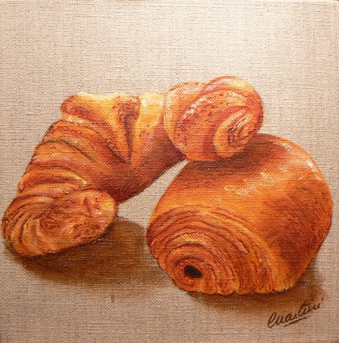 Tableau croissant,tableau pain au chocolat; peinture croissant